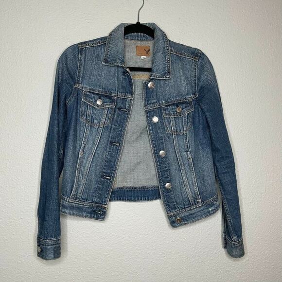 American Eagle Outfitters Womens Blue Long Sleeve Button Front Denim Jacket XS - Picture 1 of 15